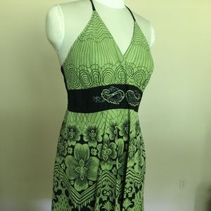 Olive Green and Black Halter Top Sun Dress